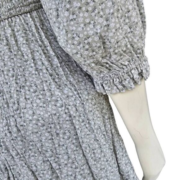 Hollister XS Gray Floral Mini Dress Long Sleeve Smocked Back Sweetheart - Picture 5 of 10